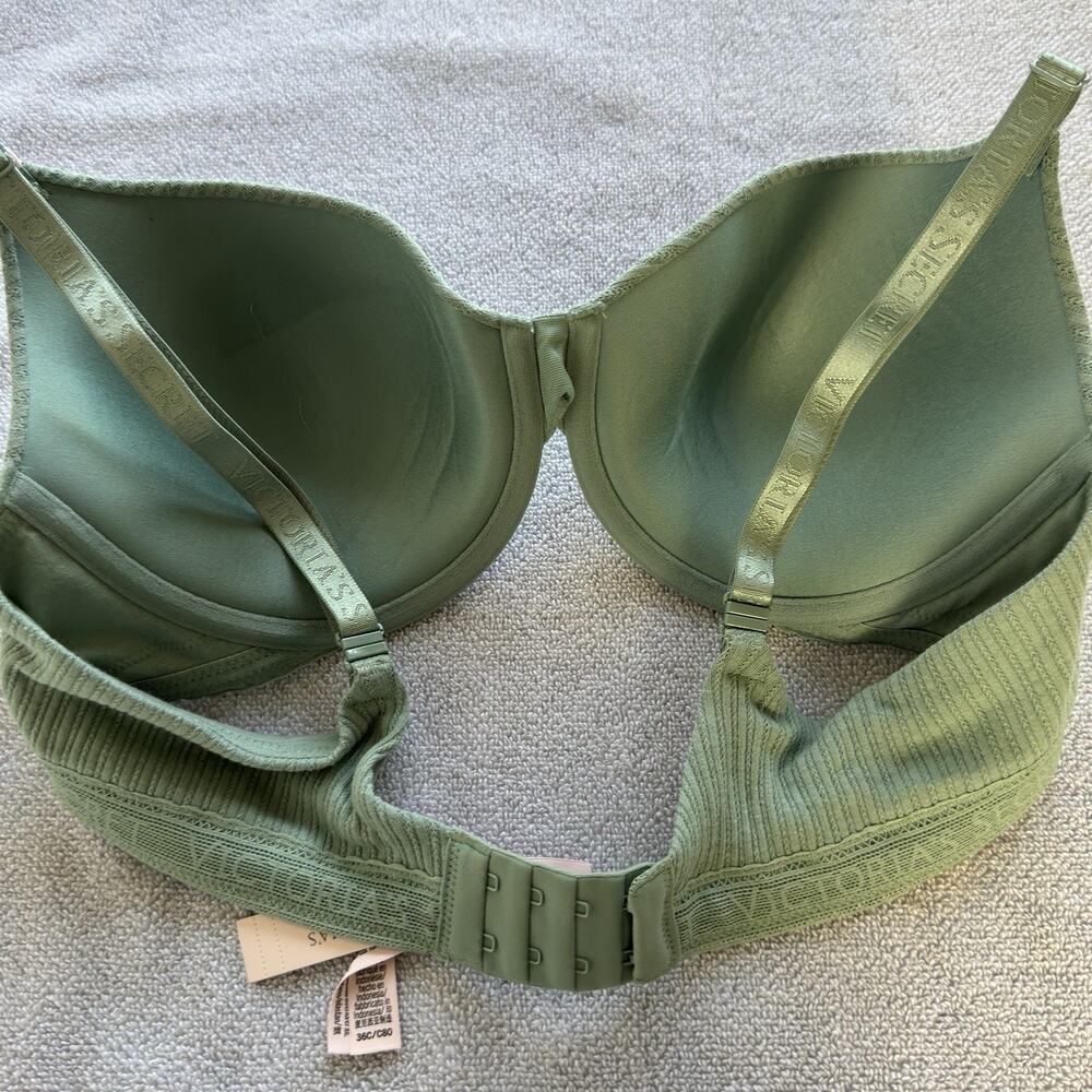 Victoria’s Secret Lightly Lined T-Shirt Bra 36C Sage Green Ribbed New With Tags - Picture 10 of 11